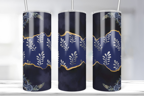 Floral Navy Border Tumbler Wrap: Graphics & Print Templates