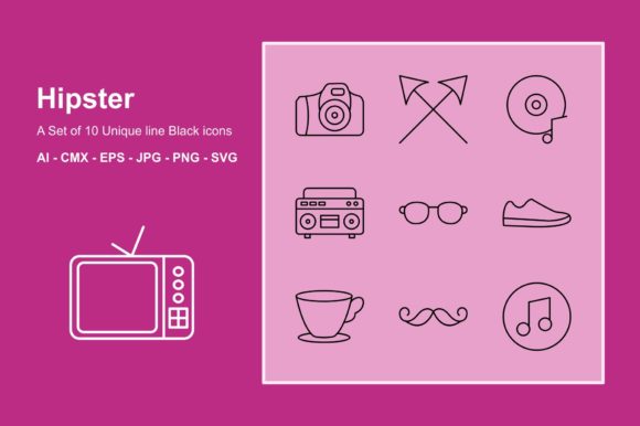 Hipster Line Black Icon Set: Graphics & Icons for Authentic Branding