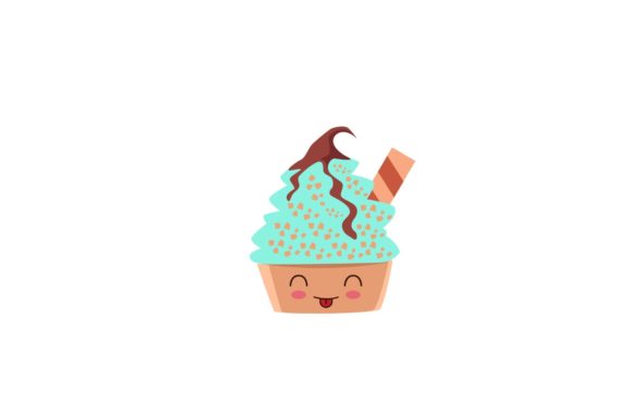 Kawaii Mint Choco Ice Cream Cup Icon Graphics & Icons