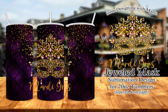 Mardi Gras Jeweled Mask Tumbler Wrap: Graphics & Print Templates
