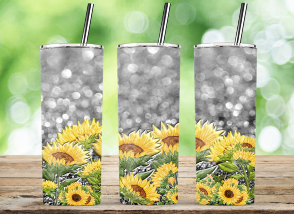 Sunflower Flower Glitter Black Tumbler Graphics for Crafts