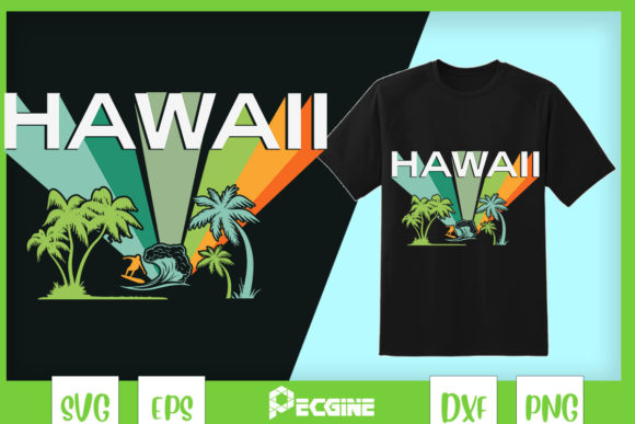 Surfing Hawaii Tropical Beach Palm Trees Graphics